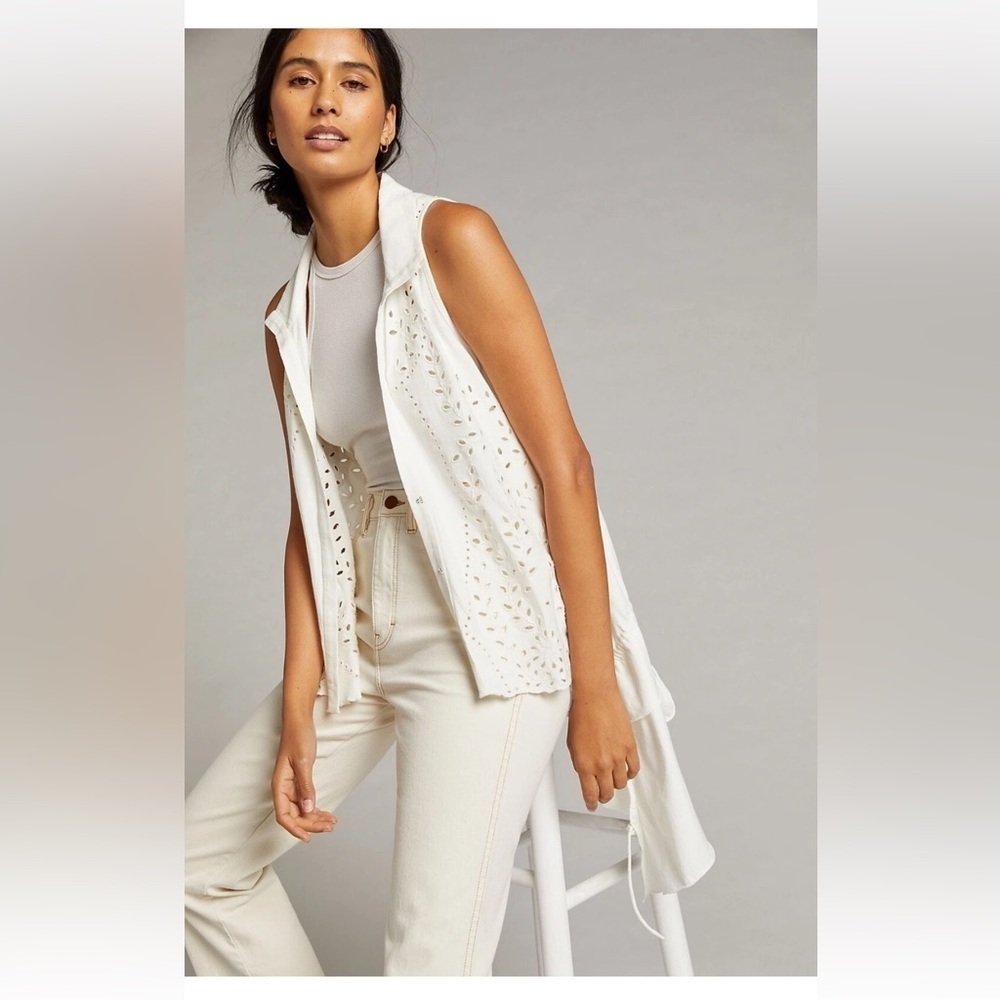 Anthropologie Cream eyelet Asymmetrical Tank Top tunic small